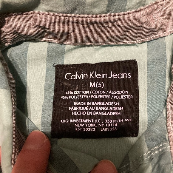 Calvin Klein Jeans Green Striped Button Down Shirt - Picture 2 of 6